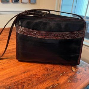 Brahmin Black & Brown Croc Embossed Shoulder Bag